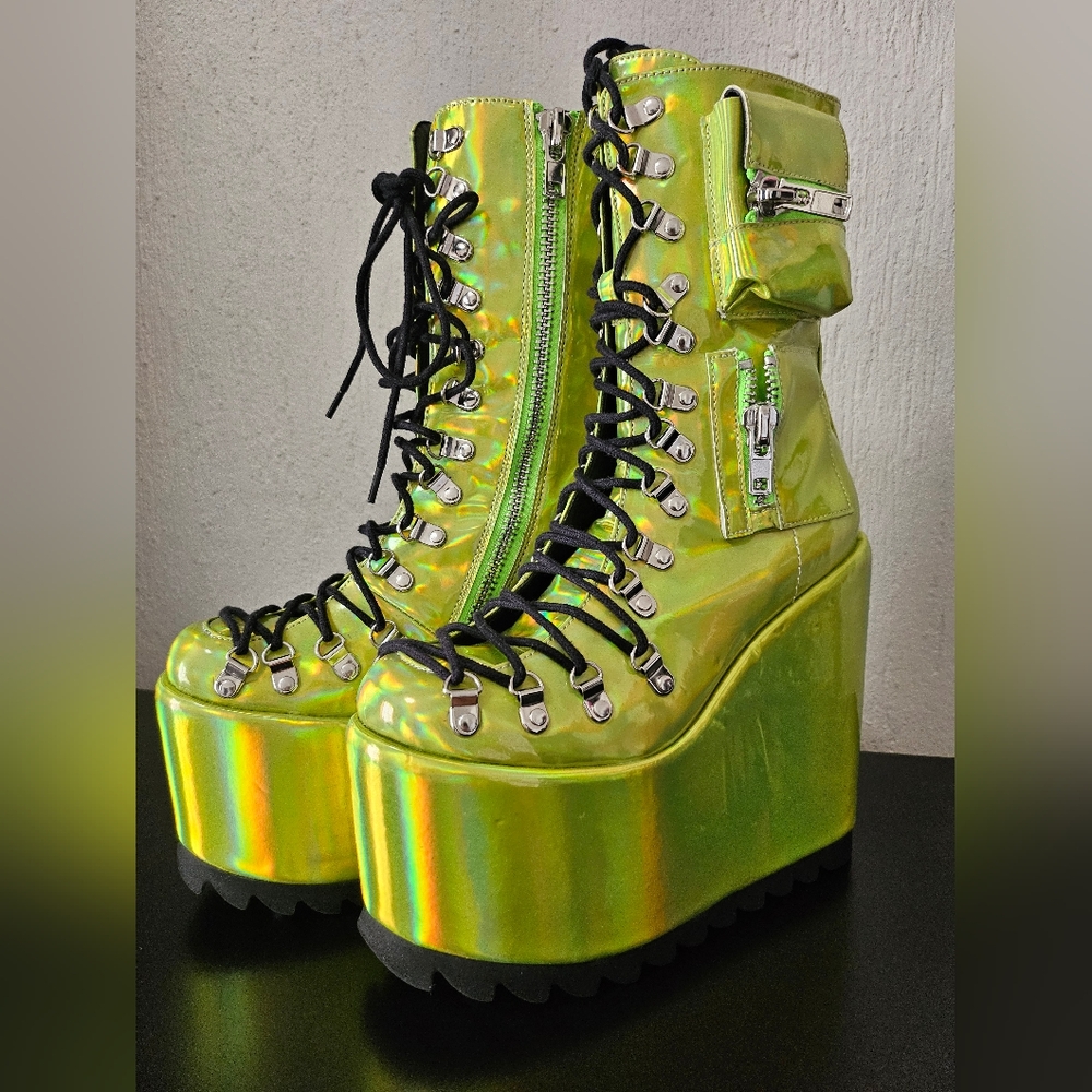 Lime Green Holo Platform Boots